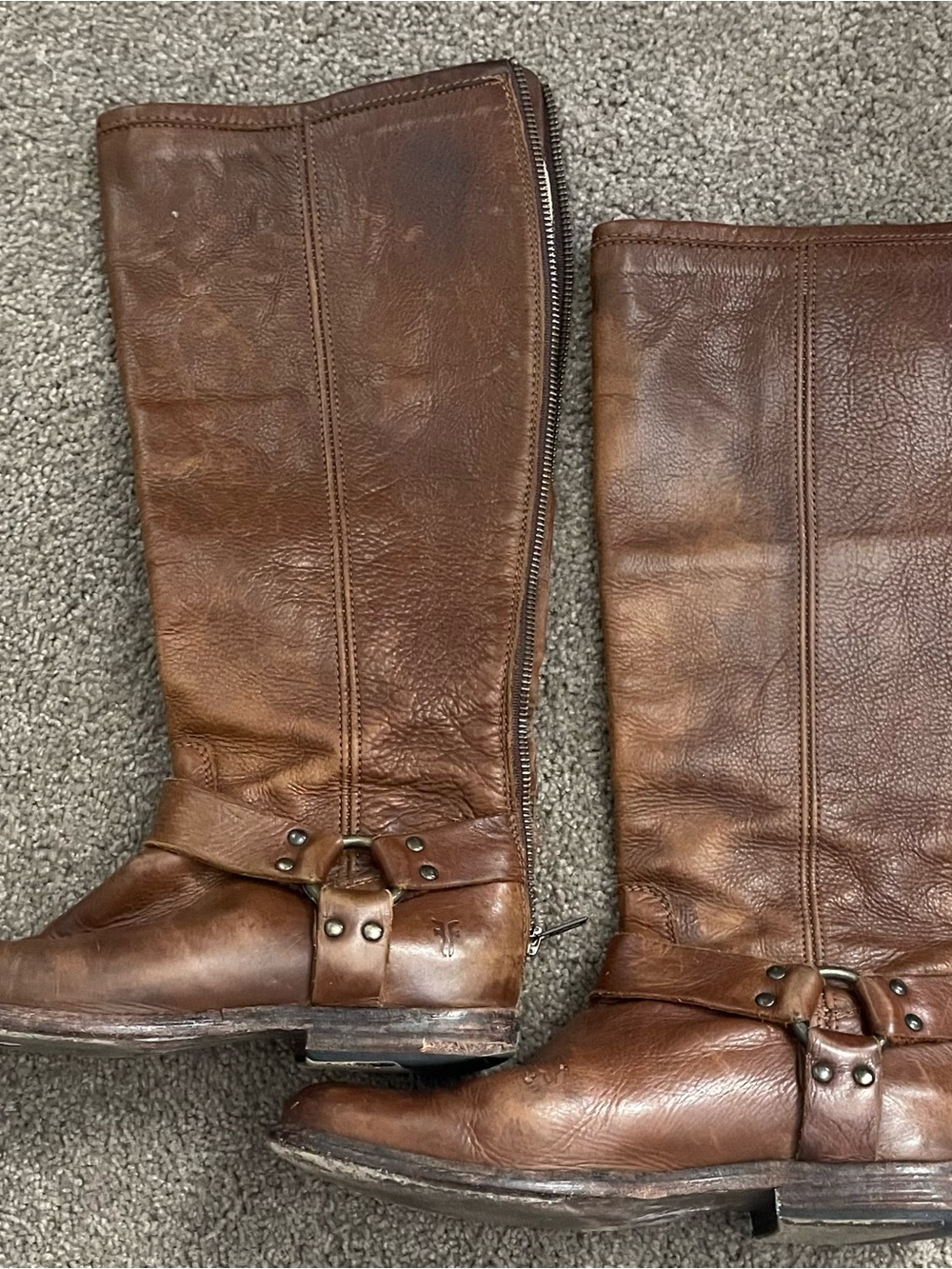 Frye Brown Leather Combat Moto Boots